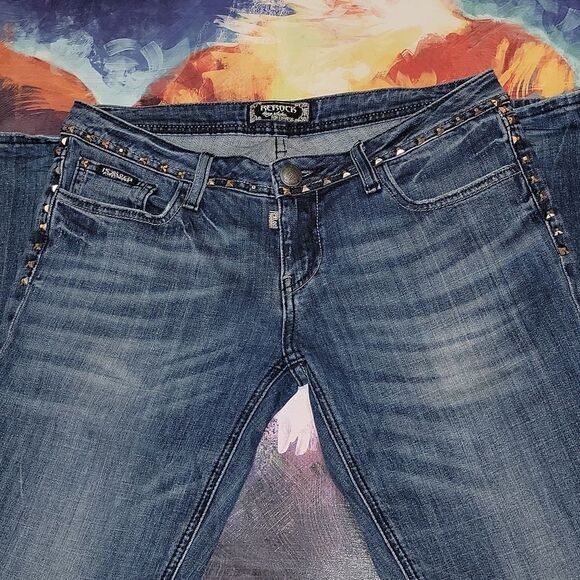 ReRock for Express Studded Straight Jeans Medium Wash Designed Pockets 10 10L - Picture 3 of 7